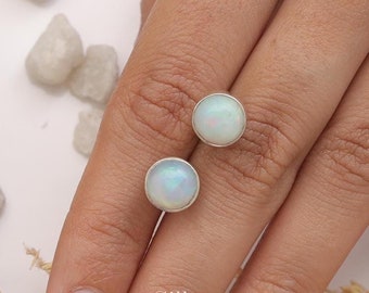 Ethiopian Opal Studs  - 925 Sterling Silver Studs - Round Gemstone Studs - Women Silver Jewellery - Dainty Studs - Gift For Her