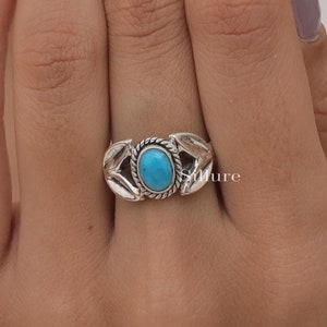 Turquoise Ring - 925 Sterling Silver Ring - December Birthstone Ring - Handmade Gemstone Ring - Adjustable Silver Jewellery - Gift For Her