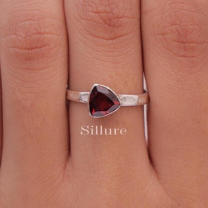 Cut Garnet Ring - 925 Sterling Silver Ring - January Birthstone Ring - Faceted Gemstone Ring - Handmade Jewellery - Wedding Gift For Her