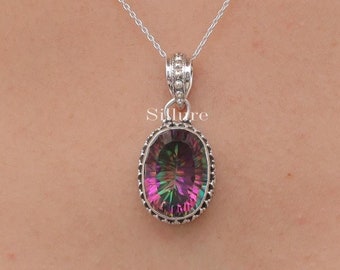 Colgante de topacio místico - Collar de plata de ley 925 - Colgante de piedra preciosa facetada - Collar con colgante - Colgante con cadena - Joyería de topacio