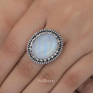 Rainbow Moonstone Ring - 925 Sterling Silver Ring - June Birthstone Ring - Woman Silver Jewellery - Boho Ring - Christmas Gift For Her