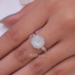 Rainbow Moonstone Ring - 925 Sterling Silver Ring - June Birthstone - Round Gemstone Ring - Handmade Ring - Moonstone Silver Jewellery