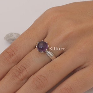 Natural Amethyst Ring - 925 Sterling Silver Ring - Round Gemstone Ring - Minimalist Ring - Handmade Silver Jewellery - Every Day Ring