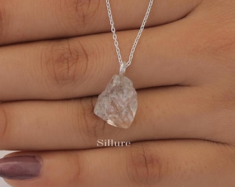 Raw Herkimer Diamond Pendant - 925 Sterling Silver Necklace - April Birthstone Pendant - Natural Gemstone Jewellery - Wedding Gift For Her