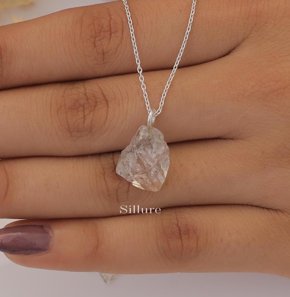 Raw Herkimer Diamond Pendant - 925 Sterling Silver Necklace - April Birthstone Pendant - Natural Gemstone Jewellery - Wedding Gift For Her