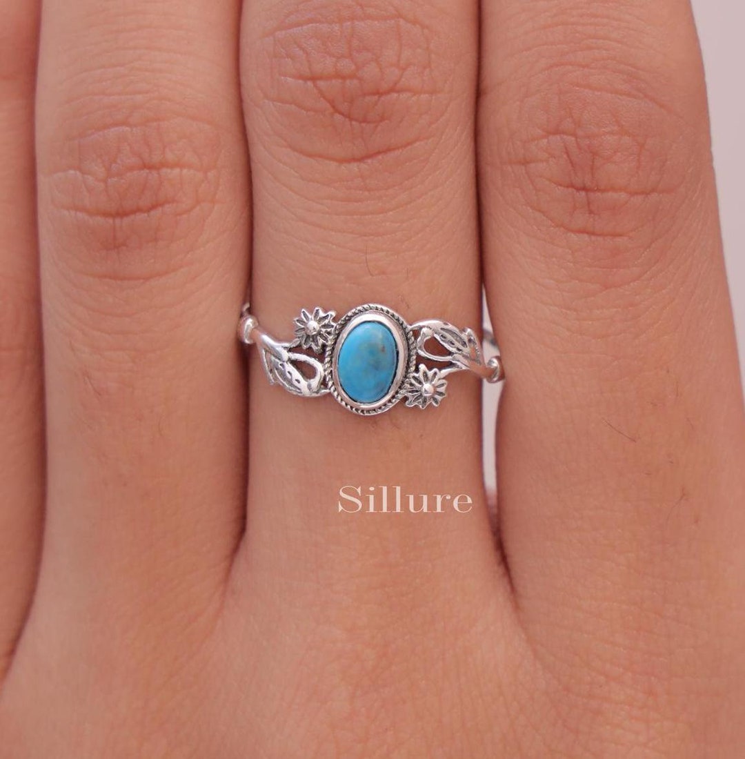 Natural Turquoise Ring - 925 Sterling Silver Ring - December Birthstone ...