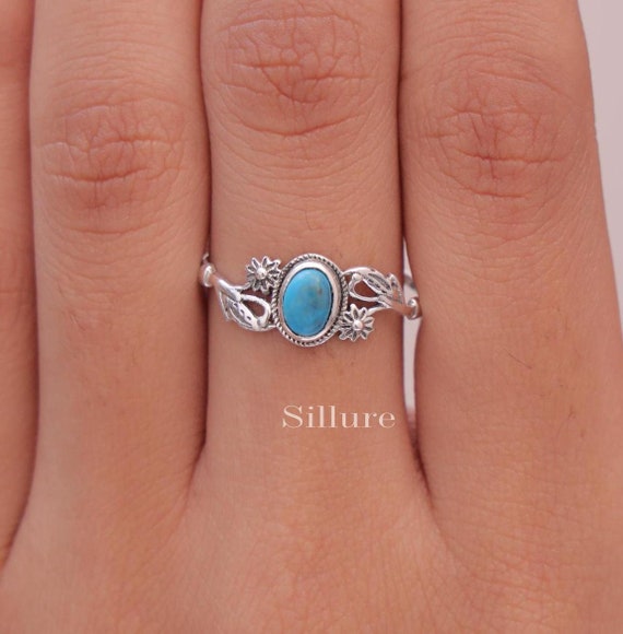 Natural Turquoise Ring 925 Sterling Silver Ring December