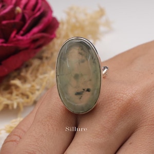 Prehnite Ring - 925 Sterling Silver Ring - Statement Ring - Handmade Gemstone Ring - Bohemian Jewellery - Wedding Gift For Her