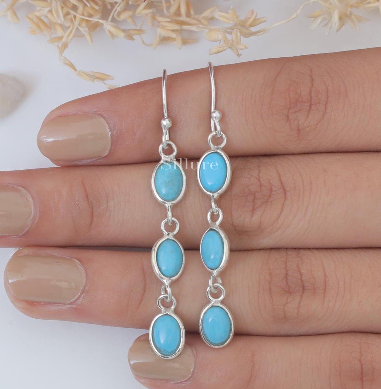 I Be, colore: turchese gemma 8 x 10 mm orecchini ovale in argento Sterling 925, lunghezza 3 cm, in astuccio regalo, 397412 K KB