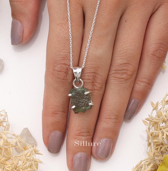 Moldavite Pendant 925 Sterling Silver Necklace Natural Gemstone Pendant  Pendant Necklace Pendant With Chain Women Silver Jewellery