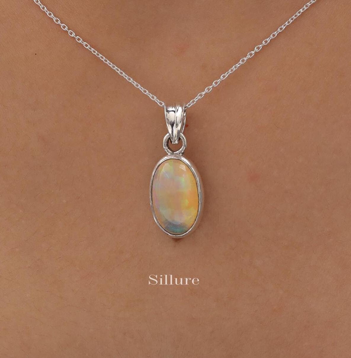 Collana con opale nero etiope, argento sterling, pietra