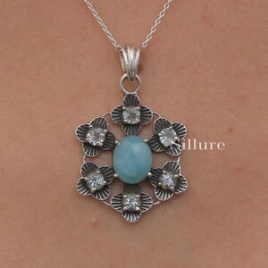 Larimar & Blue Topaz Pendant - 925 Sterling Silver Necklace - Handmade Pendant - Natural Gemstone Jewellery - Anniversary Gift For Wife