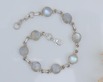 Bracciale in argento sterling 925 con pietra di luna arcobaleno per