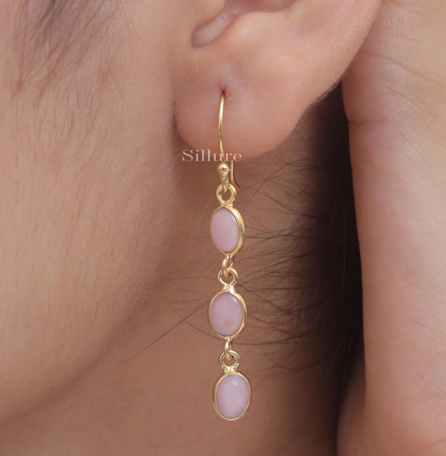 Orecchini Pendenti In Argento 925 Con Opale Artificiale E Placcatura Oro 18K | Ipoallergenici E Senza Nichel | Gioielli Regalo Per Donna