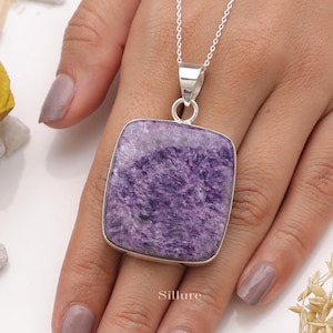 Charoite Pendant - 925 Sterling Silver Necklace - Pendant With Chain - Statement Jewelry - Bohemian Necklace - Pendant Necklace