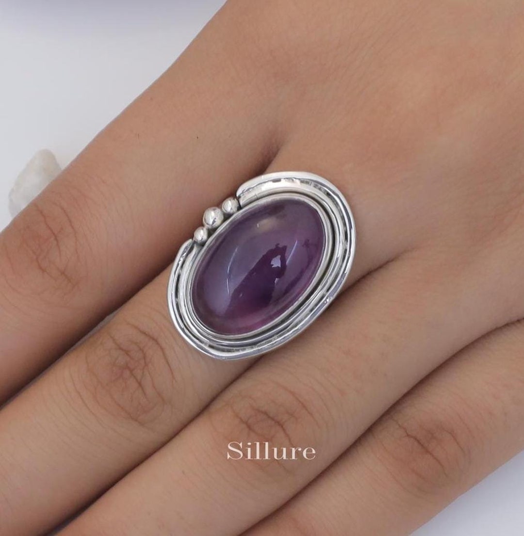 Natural Amethyst Ring - 925 Sterling Silver Ring - Natural Gemstone ...