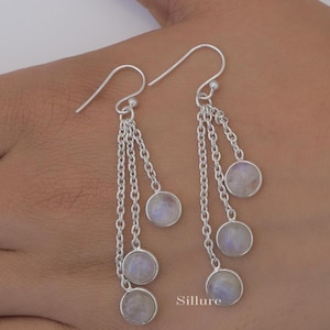 Rainbow Moonstone Earrings - 925 Sterling Silver Earrings - June Birthstone - Round Gemstone Jewellery - Wedding Gift For Her