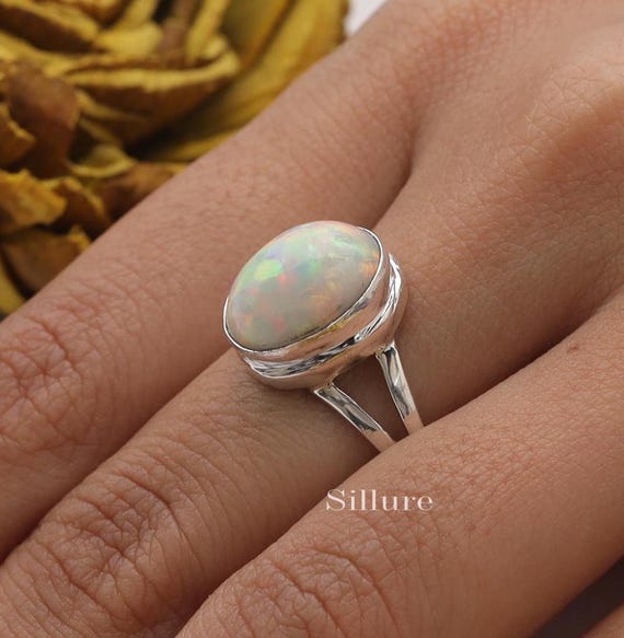Handmade Sterling Silver Ring With Natural Ethiopian Opal – Adjustable & Colorful
