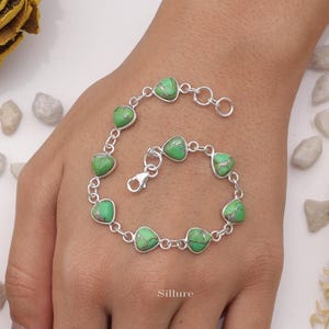 Green Copper Turquoise Bracelet - 925 Sterling Silver Bracelet - December Birthstone Bracelet - Handmade Bracelet - Natural Gemstone Jewelry
