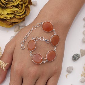 Carnelian Bracelet - 925 Sterling Silver Bracelet - Statement Bracelet - Adjustable Bracelet - Women Silver Jewellery - Gift For Her