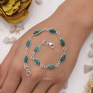 Malachit Armband - 925 Sterling Silber Armband - Marquise Edelstein Armband - Boho Handgemachter Schmuck - Geschenk für die Frau