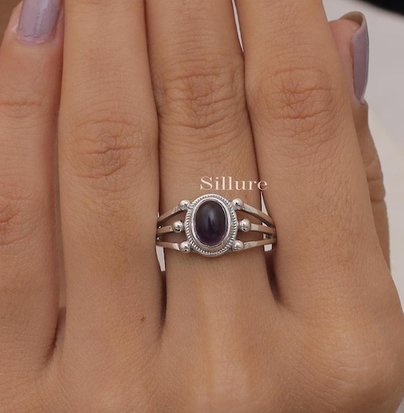 Anello fatto a mano con ametista, gioiello in argento sterling 925 con pietre preziose - Italia