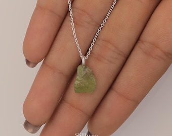 Raw Peridot Pendant - 925 Solid Sterling Silver Pendant - August Birthstone Necklace - Handmade Silver Jewellery - Gift For Her