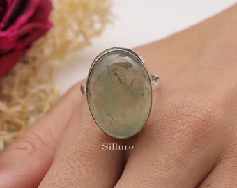 Natural Prehnite Ring - 925 Sterling Silver Ring - Natural Gemstone Ring - Boho Handmade Ring - Oval Gemstone Jewellery - Birthday Gift