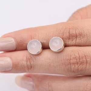 Orecchini a perno in quarzo rosa - Orecchini a perno in argento sterling 925 - Pietra portafortuna di gennaio - Orecchini a perno con gemma rotonda - Gioielli di Halloween - Regalo per lei