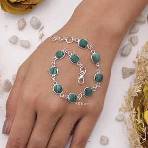 Malachit Armband - 925 Sterling Silber Armband - Natürliche Edelstein Armband - Boho Handgemachter Schmuck - Geburtstags Geschenk für Sie