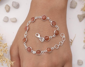 Sunstone Bracelet - 925 Sterling Silver Bracelet - Natural Gemstone Bracelet - Handmade Bracelet - Women Silver Jewellery - Birthday Gift