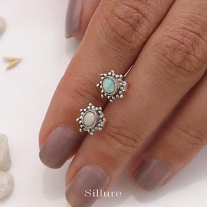 Ethiopian Opal Studs  - 925 Sterling Silver Studs - October Birthstone Studs - Gemstone Silver Jewellery - Studs For Women