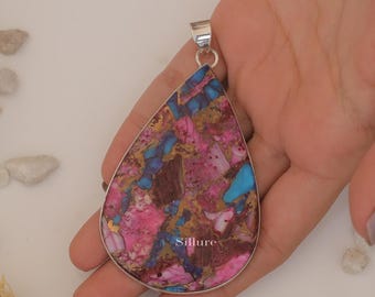 Colgante de turquesa rosa - Collar de plata de ley 925 - Piedra natal de diciembre - Colgante llamativo - Collar con colgante - Joyería de Halloween