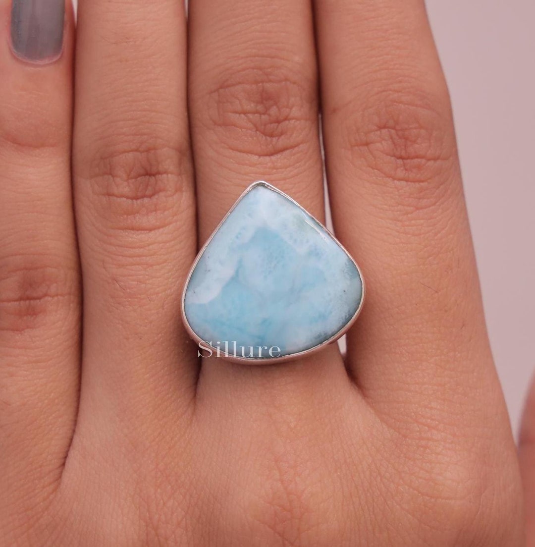 ドミニカ共和国産 ラリマー　シルバーリング ドミニカ産ラリマーリング - 925ソリッドスターリングシルバー