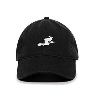 Witch with Flying Broom Halloween Baseball Cap Embroidered Cotton Adjustable Dad Hat