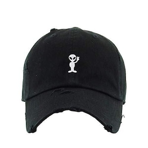 Alien Peace Sign Vintage Baseball Cap Embroidered Cotton Adjustable Distressed Dad Hat