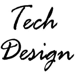 May include: Black and white handwritten text that reads "Tech Design".