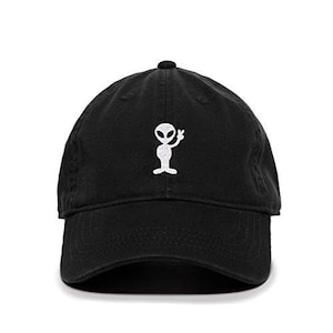 Alien Peace Sign Baseball Cap Embroidered Cotton Adjustable Dad Hat