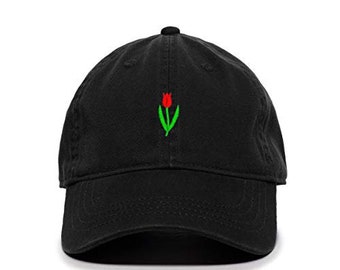 Tulip Flower Baseball Cap Embroidered Cotton Adjustable Dad Hat