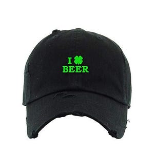 I Shamrock Beer Vintage Baseball Cap Embroidered Cotton Adjustable Distressed Dad Hat