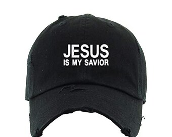 Jesus Is My Savior Dad Hat - Embroidered Cotton Adjustable Distressed Baseball Cap - View #4