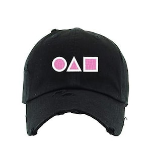 OJM Korean Letters Vintage Baseball Cap Embroidered Cotton Adjustable Distressed Dad Hat