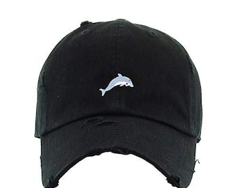 Dolphin Vintage Baseball Cap Embroidered Cotton Adjustable Distressed Dad Hat