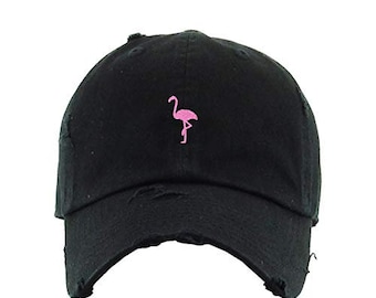 Pink Flamingo Vintage Baseball Cap Embroidered Cotton Adjustable Distressed Dad Hat