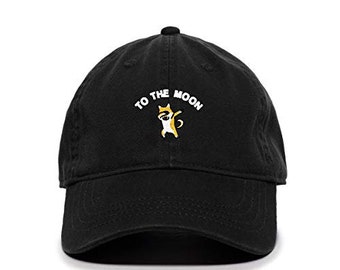 Dogecoin to The Moon Baseball Cap Embroidered Cotton Adjustable Dad Hat