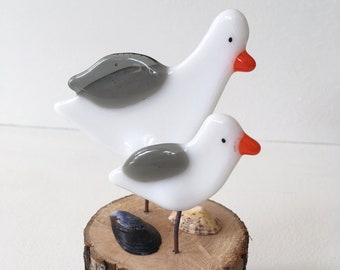 Cute Fused Glass Seagulls, Beach Lover,Beach,Driftwood Art,Fused Glass Art, Gift For Bird Lover, Seaside Lover, Seagulls |Gifts for the home