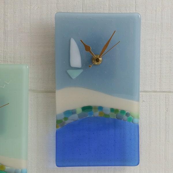 Fused Glass Ocean Clock | Beach Scene | House warming Gift| Beach Lover| Contemporary Clock | Wall Clock | Wedding Gift | Gift for Him| Her