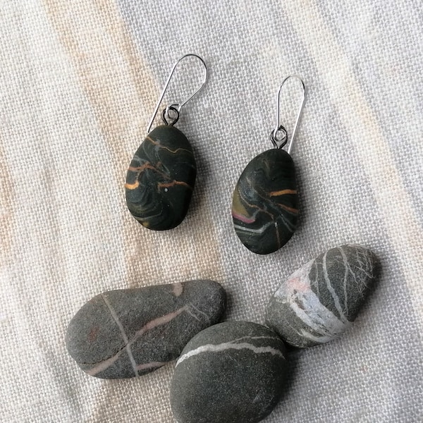 Beach pebble drop earrings.
