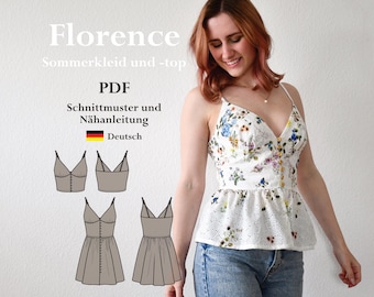 Summer dress / top cups with button placket - digital PDF pattern with sewing instructions German lucy.sonnenschein.design (size 32-48)