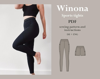 Sports leggings long/short with pockets - digital PDF pattern with sewing instructions ENGLISH lucy.sonnenschein.design (size Xs-XL)